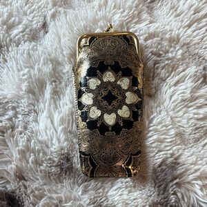 Unique Vintage Black and Gold Cosmetic Case
